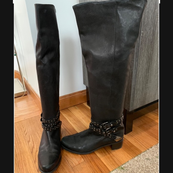 Black Knee High Studded Boots by Stuart Weitzman - Picture 2 of 10